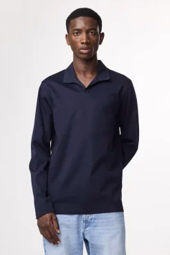 Heren polo lange mouw blauw