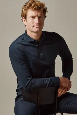 Heren polo lange mouw blauw