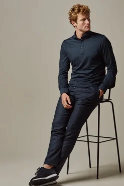 Heren polo lange mouw blauw