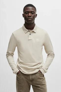 Heren polo lange mouw bruin