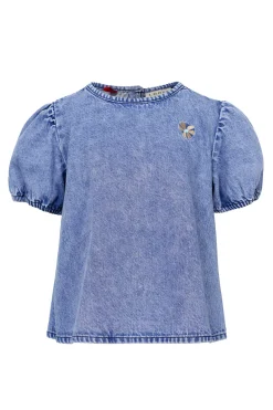 Meisjes blouse korte mouw blauw