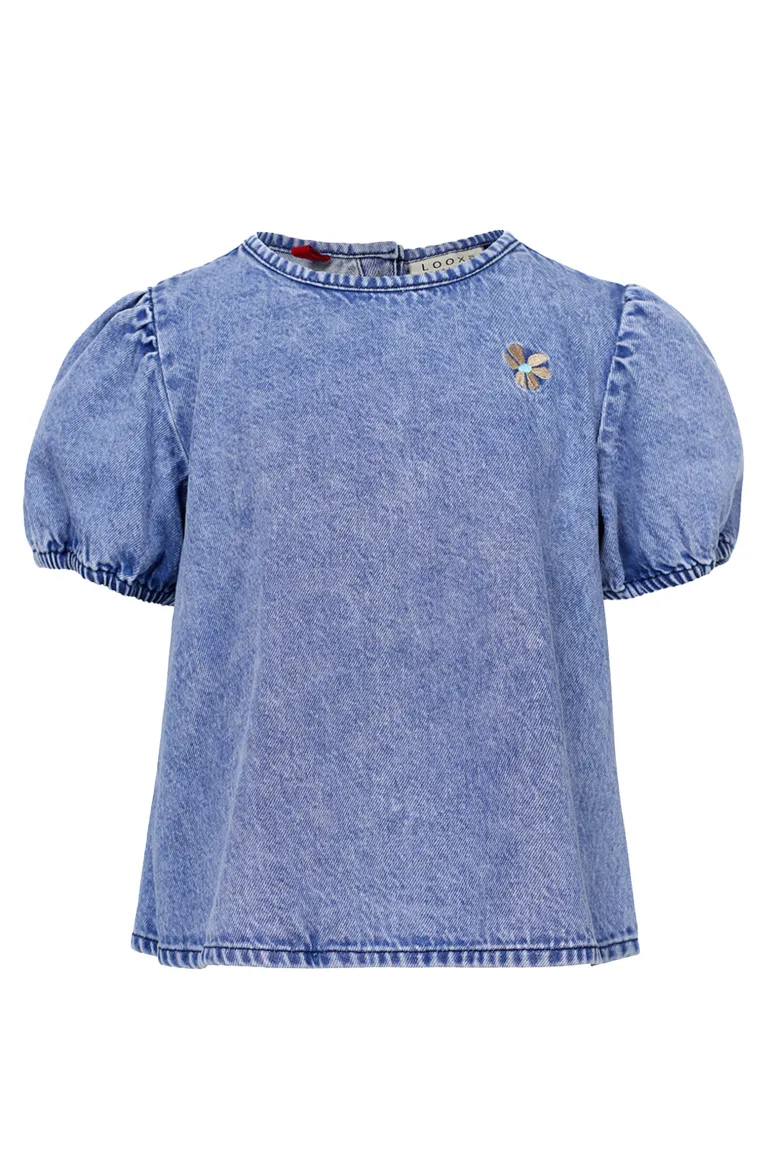 Meisjes blouse korte mouw blauw