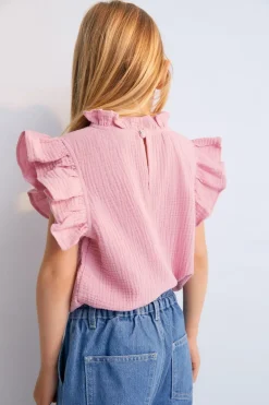 Meisjes blouse korte mouw rose