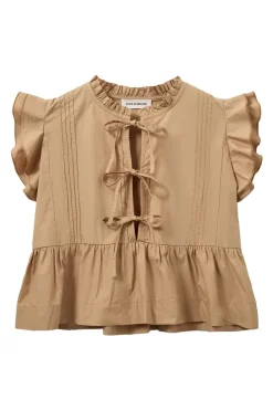 Meisjes blouse mouwloos bruin